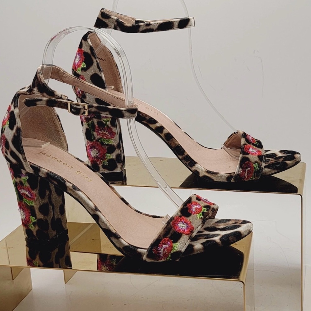 Leopard Print Women's Heels with Floral Embroidery